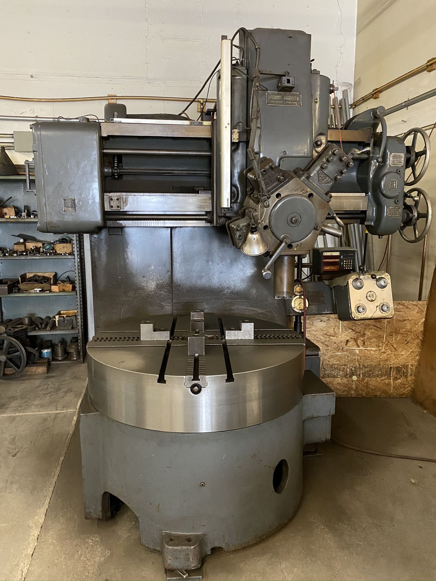 WEBSTER BENNETT VERTICAL LATHE, 48" 4-JAW ROTARY CHUCK, 5-STATION TURRET, MINI WIZARD DRO, 35