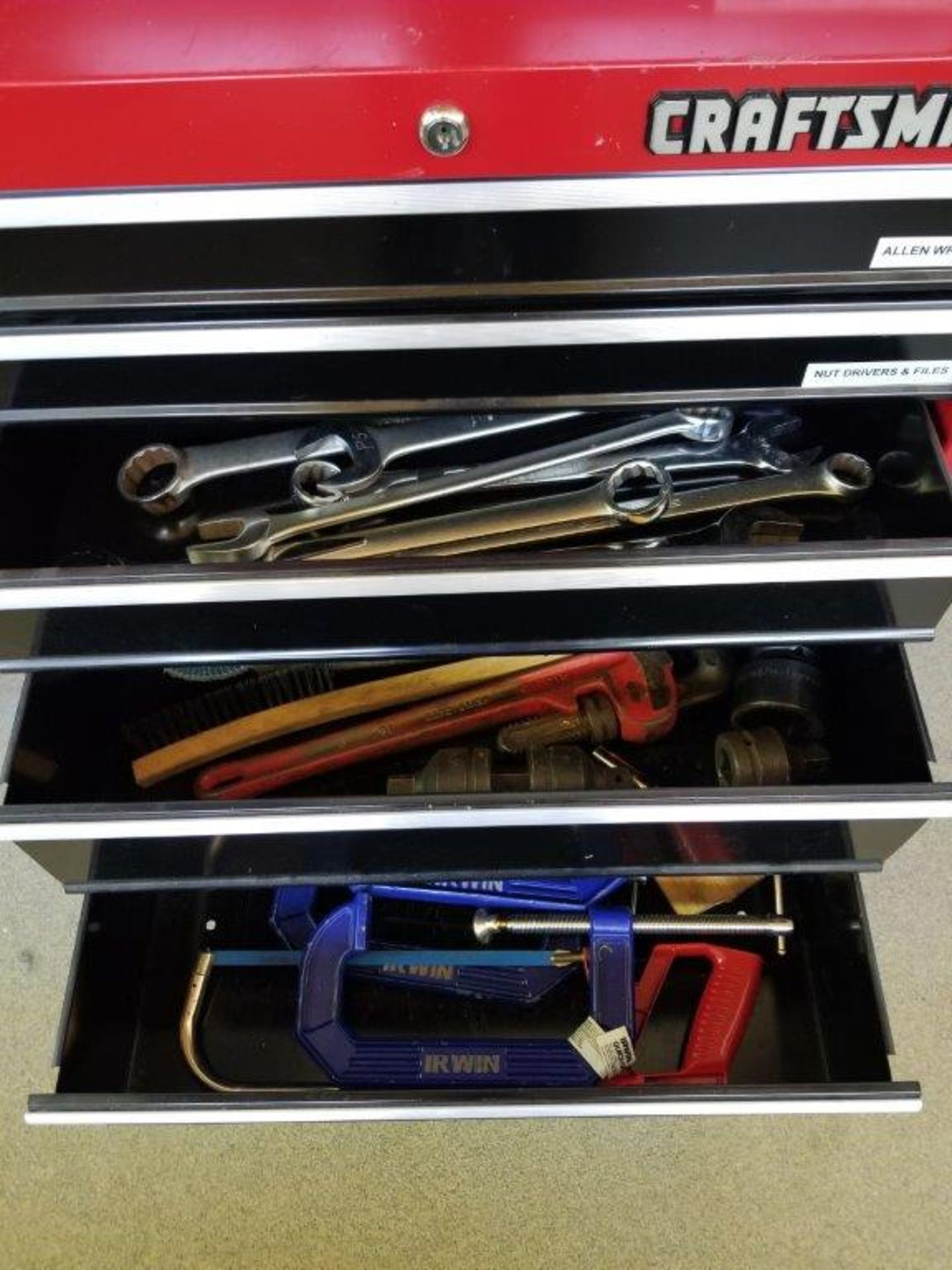 CRAFTSMAN 16-DRAWER MOBILE TOOL BOX W/ (2) STACKABLE SECTIONS, W/ CONTENTS: ASSORTED HAND TOOLS ( - Image 2 of 3