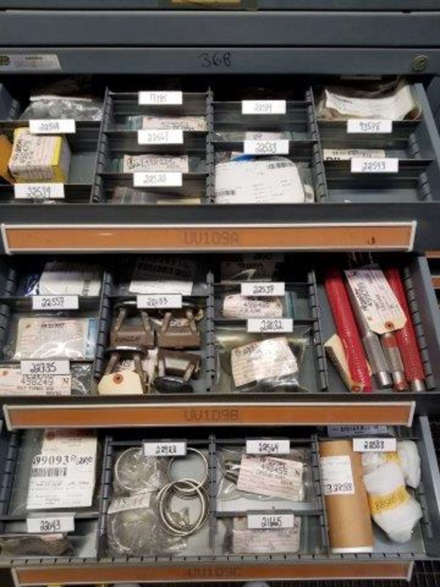 LOT - CONTENTS ONLY OF (14) VIDMAR CABINETS, CONSISTING OF ASSORTED HARDWARE, ELECTRICAL - Image 49 of 50