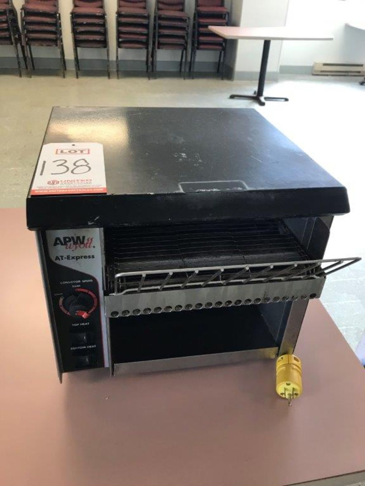 APW ELECTRIC CONVEYOR TOASTER, MODEL AT-EXPRESS, 120 VOLT, SINGLE PHASE, SEPARATE TOP AND BOTTOM
