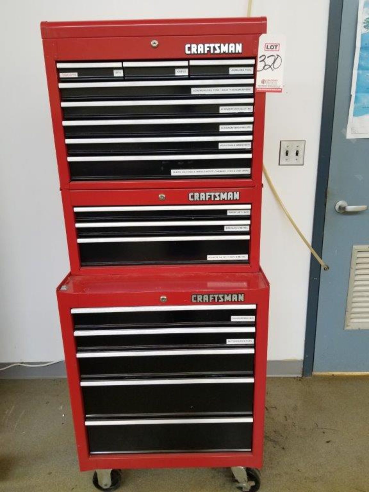 CRAFTSMAN 16-DRAWER MOBILE TOOL BOX W/ (2) STACKABLE SECTIONS, W/ CONTENTS: ASSORTED HAND TOOLS (