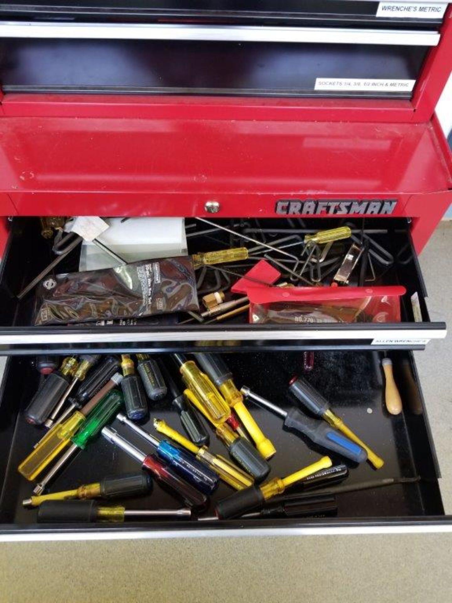 CRAFTSMAN 16-DRAWER MOBILE TOOL BOX W/ (2) STACKABLE SECTIONS, W/ CONTENTS: ASSORTED HAND TOOLS ( - Image 3 of 3