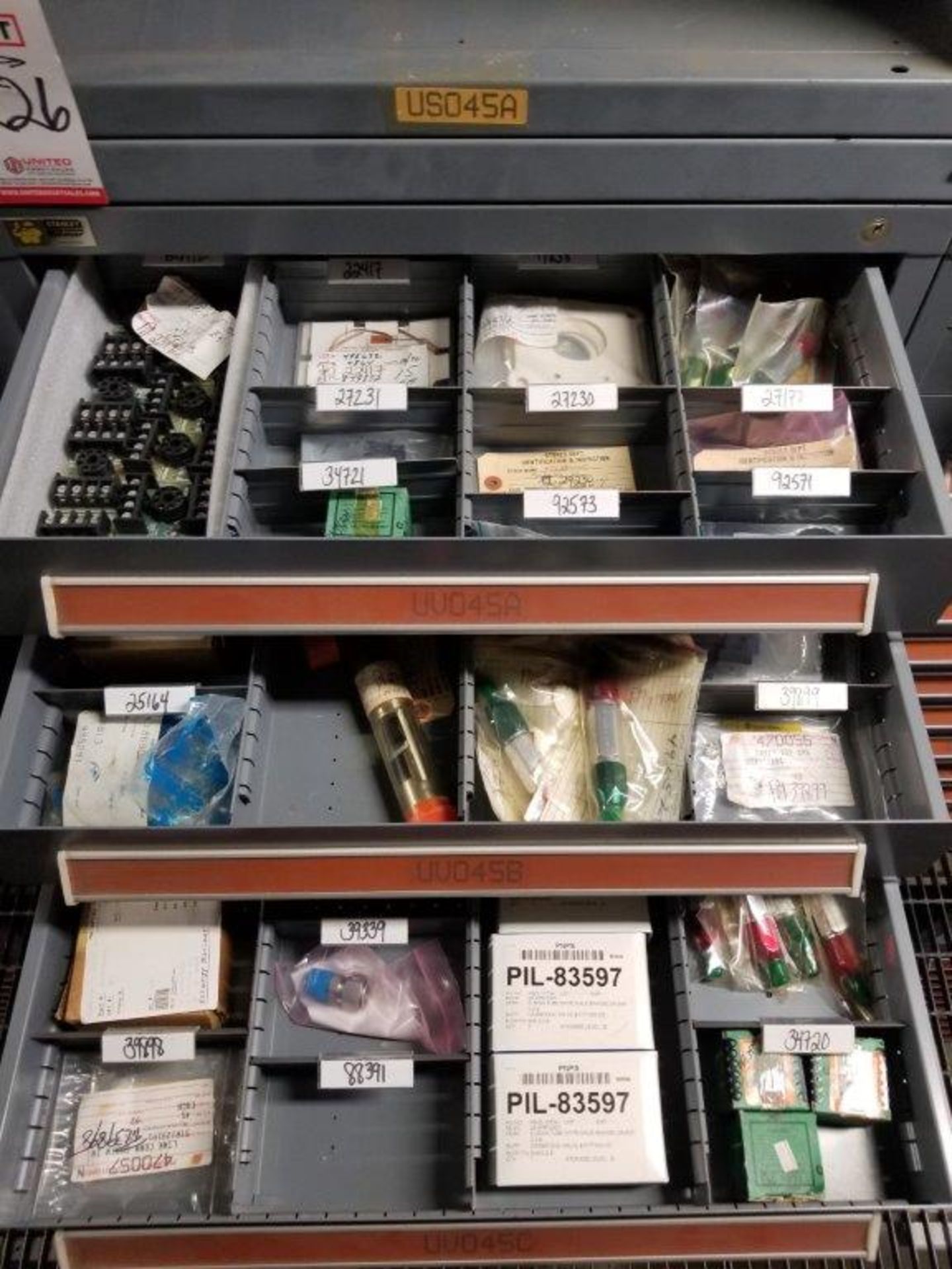 LOT - CONTENTS ONLY OF (10) VIDMAR CABINETS, CONSISTING OF ASSORTED HARDWARE, ELECTRICAL