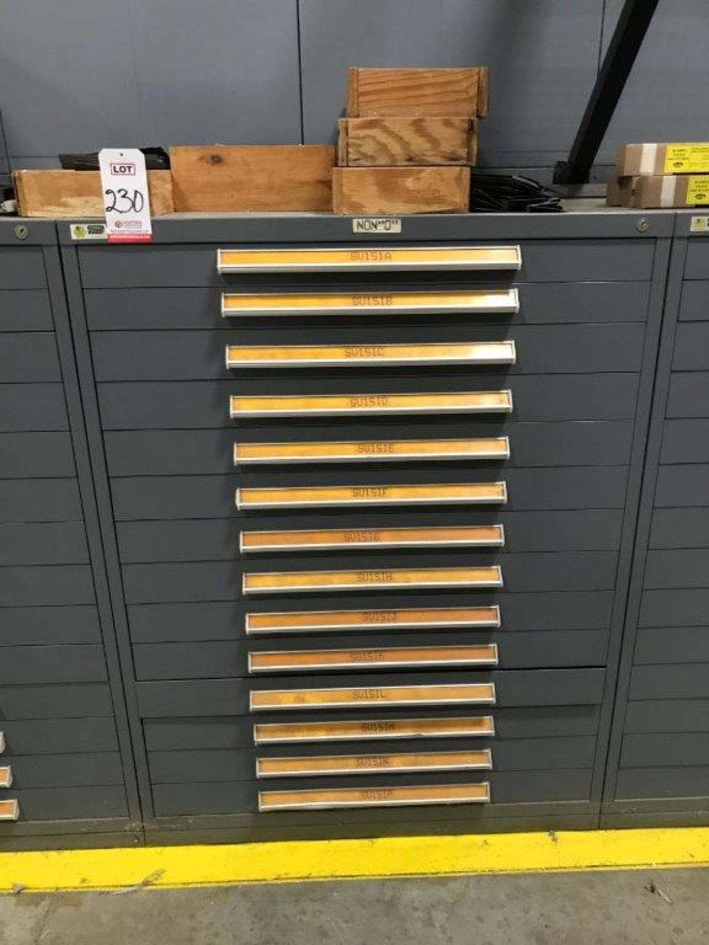 14-DRAWER VIDMAR CABINET, 45" X 28" X 59" TALL, W/ CONTENTS: ASSORTED GASKETS, SEALS, V-BELTS,