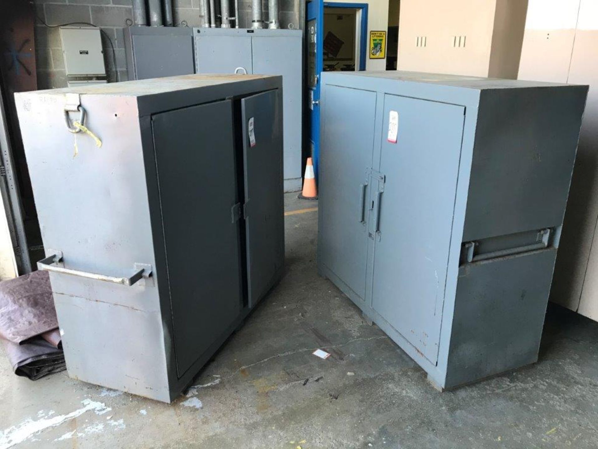 LOT - (2) HEAVY DUTY 2-DOOR CABINETS, 60" X 24" X 58" TALL (LOCATION: PAINT SHOP)