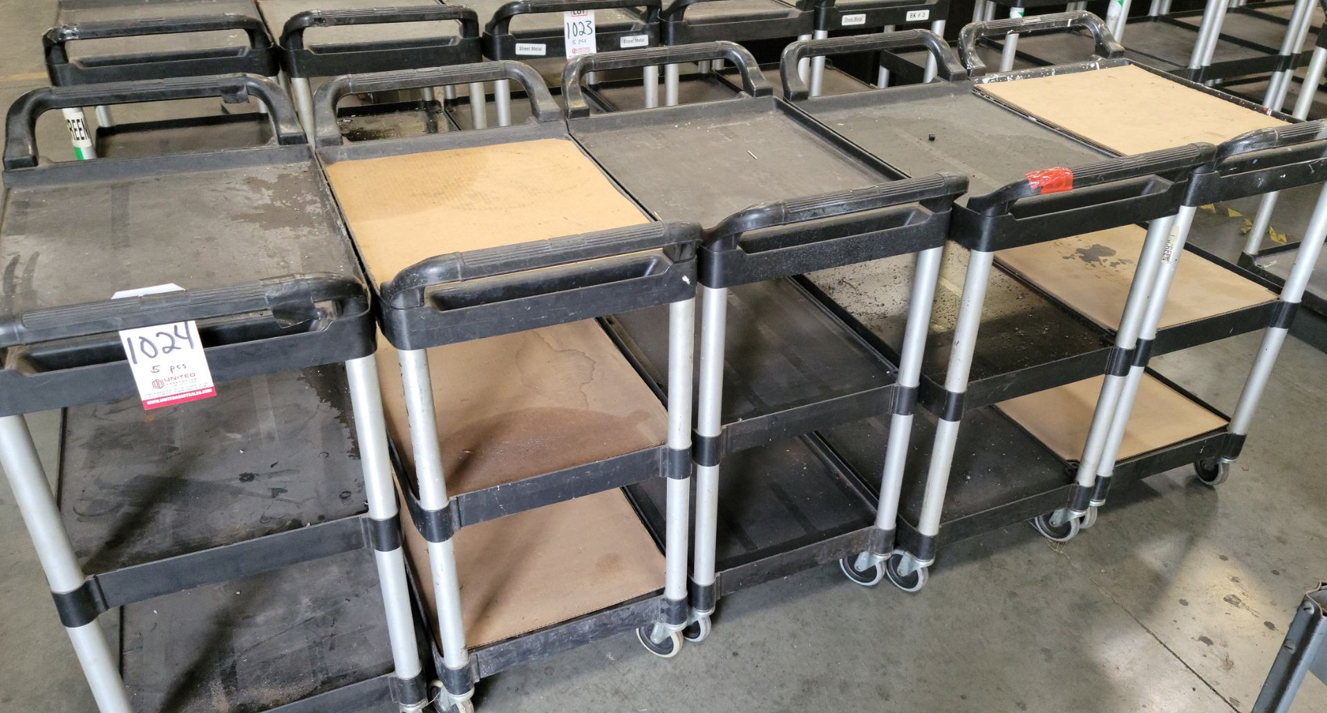 LOT - (5) PLASTIC SHOP CARTS, 24" X 18"