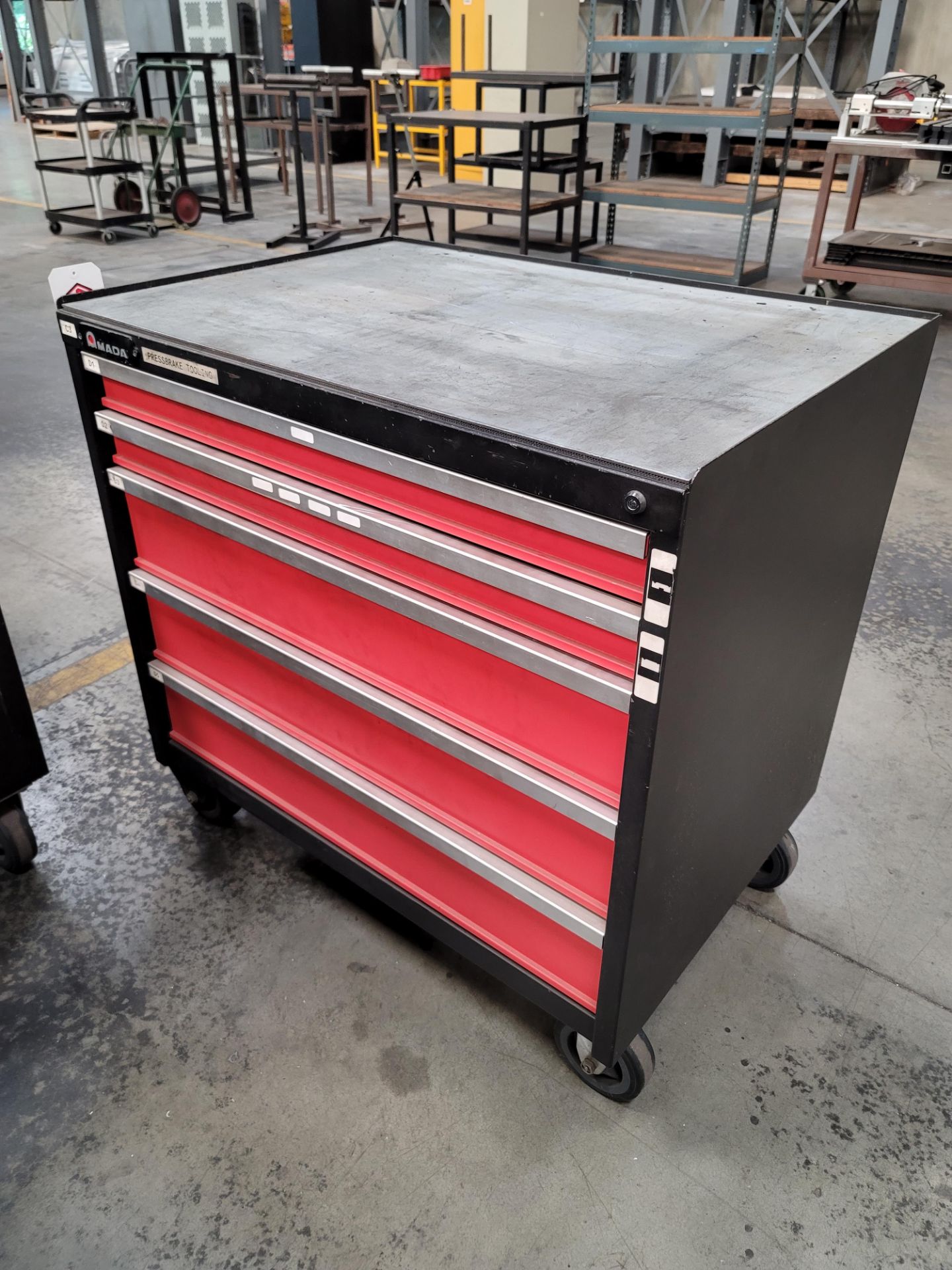 AMADA 5-DRAWER BRAKE PRESS PUNCH & DIE CABINET BY VERSATILITY TOOL WORKS, ON CASTERS, EMPTY