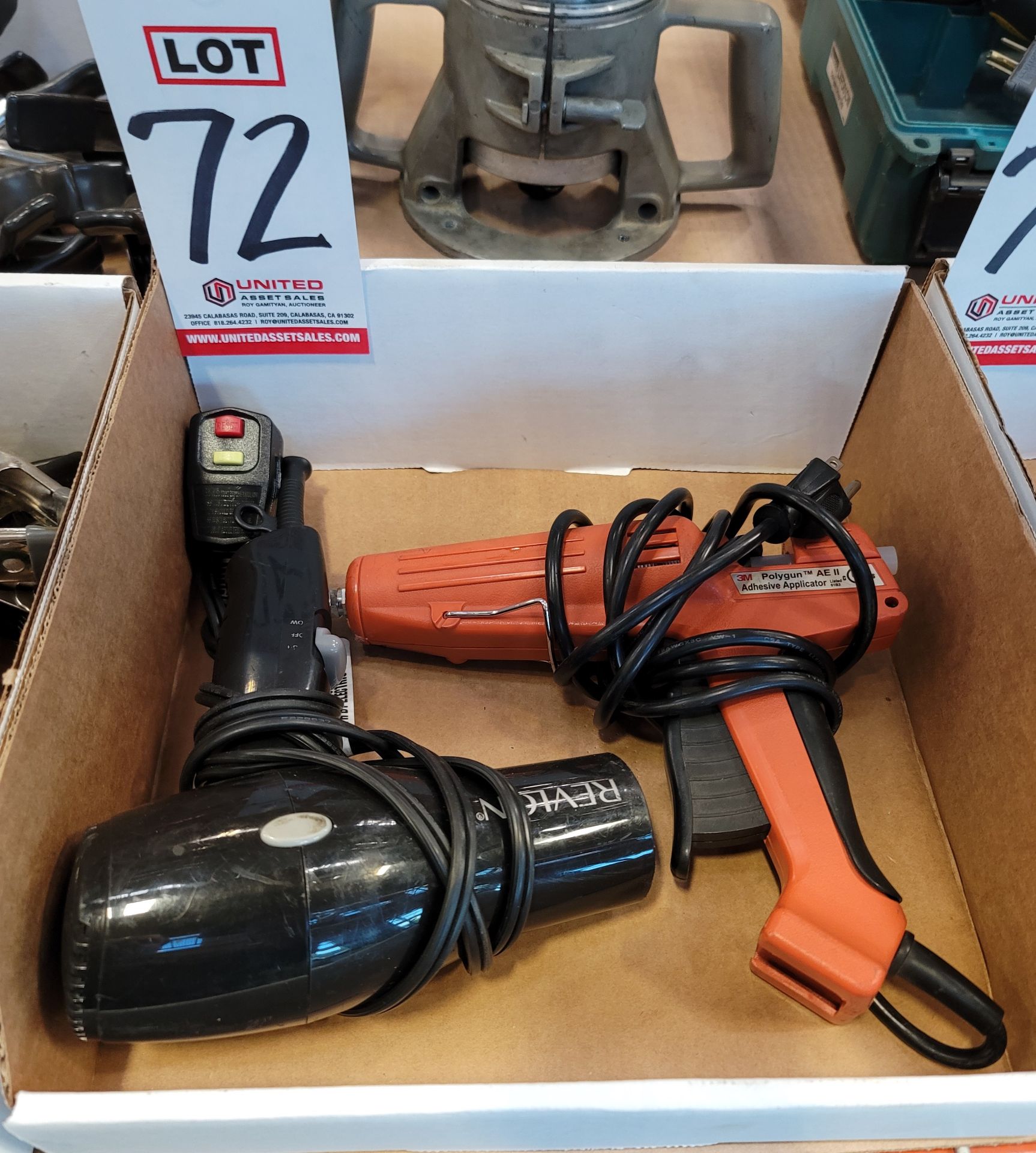 LOT - (1) HOT MELT GLUE GUN AND (1) HAIR DRYER