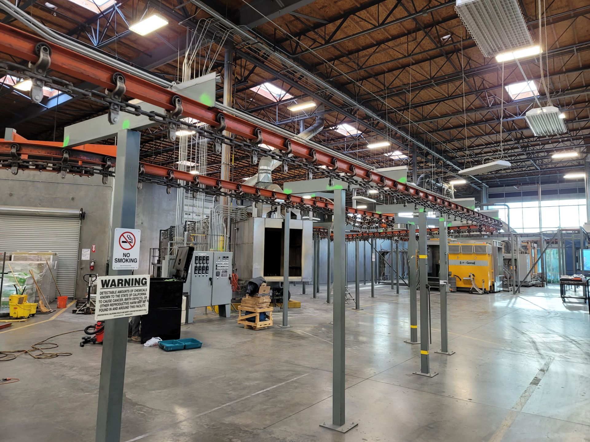 WEBB-STYLES OVERHEAD CONVEYOR SYSTEM FOR THE GEMA POWDER COATING LINE (PHOTOS SHOW BEFORE AND