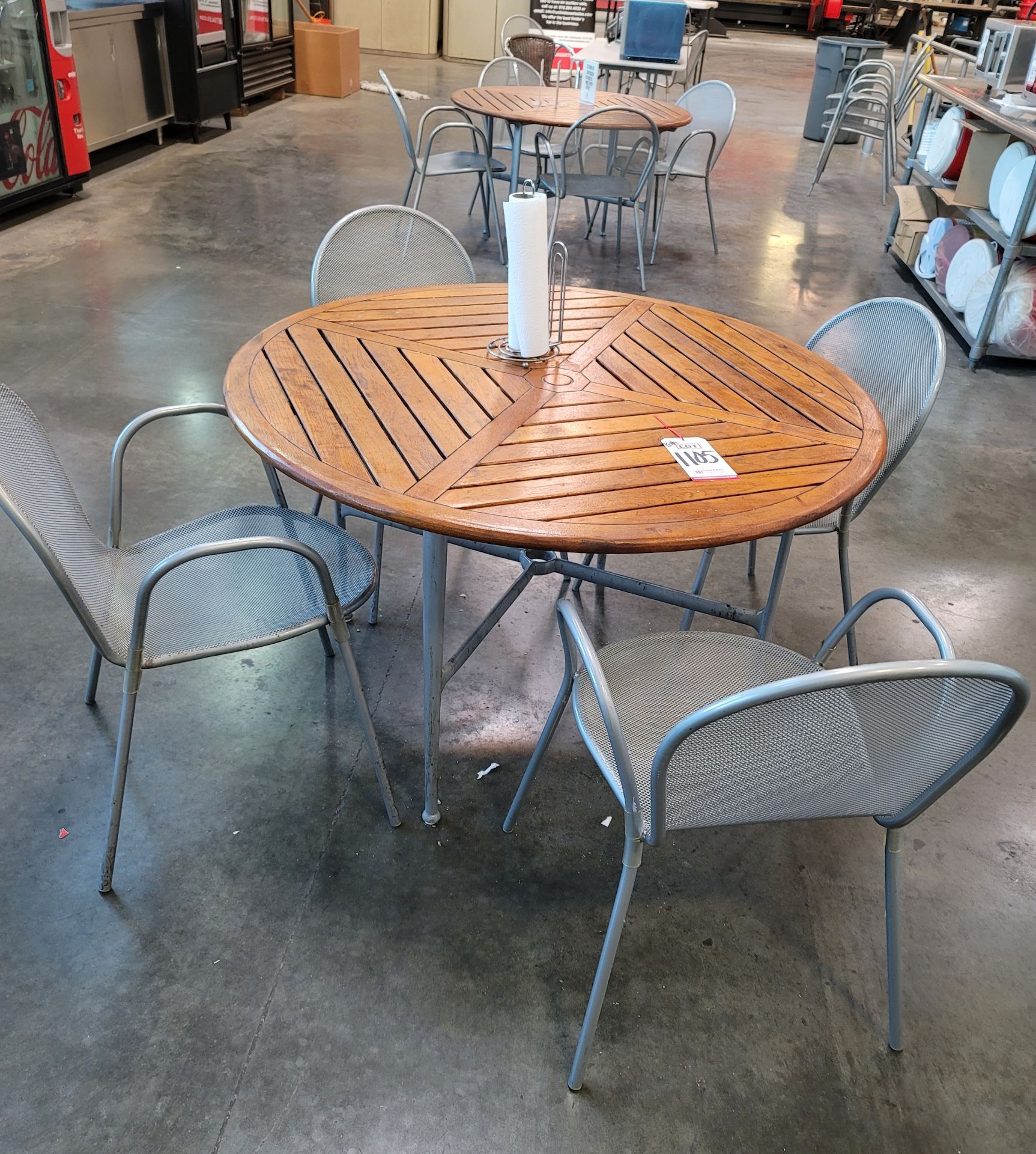 LOT - (2) 4' ROUND PATIO LUNCH TABLES, W/ CHAIRS