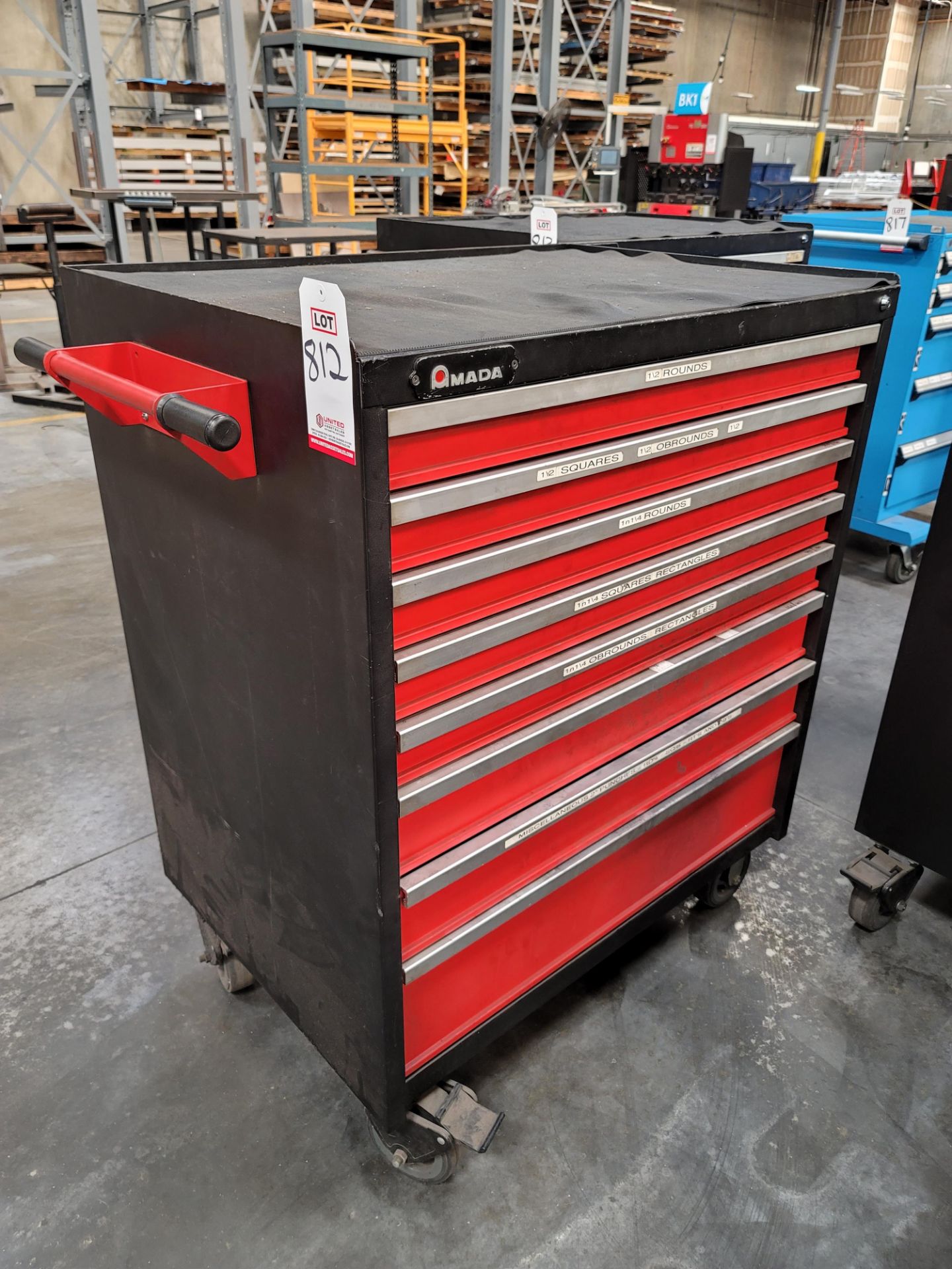 AMADA PUNCH PRESS TOOLING 8-DRAWER CABINET BY VERSATILITY TOOL WORKS, ON CASTERS, EMPTY