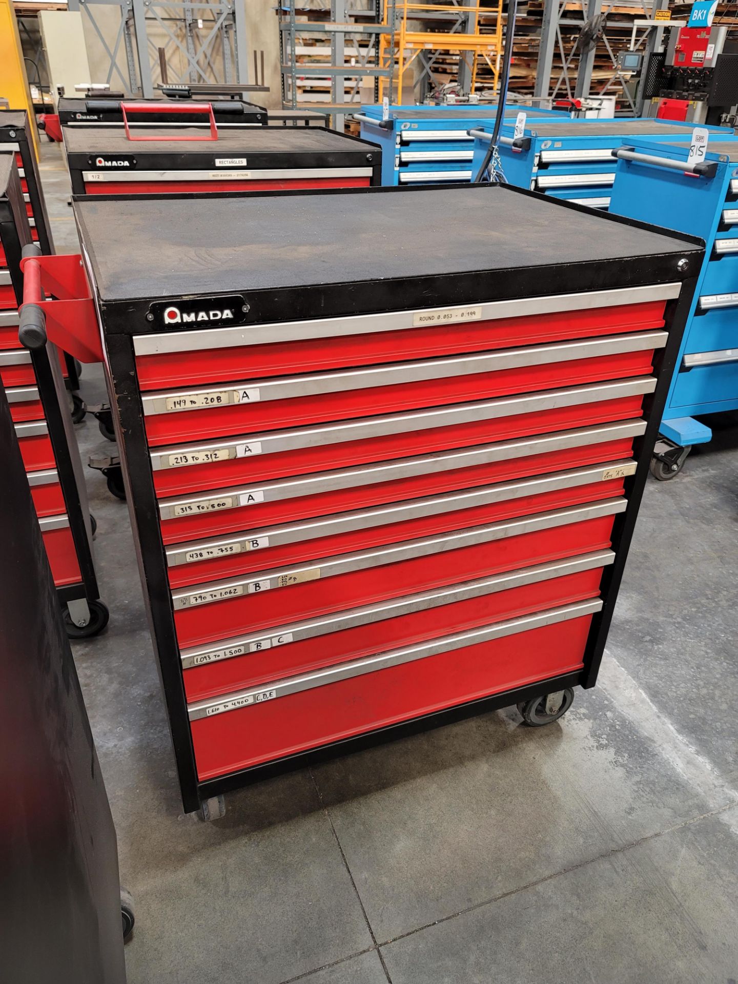 AMADA PUNCH PRESS TOOLING 8-DRAWER CABINET BY VERSATILITY TOOL WORKS, ON CASTERS, EMPTY