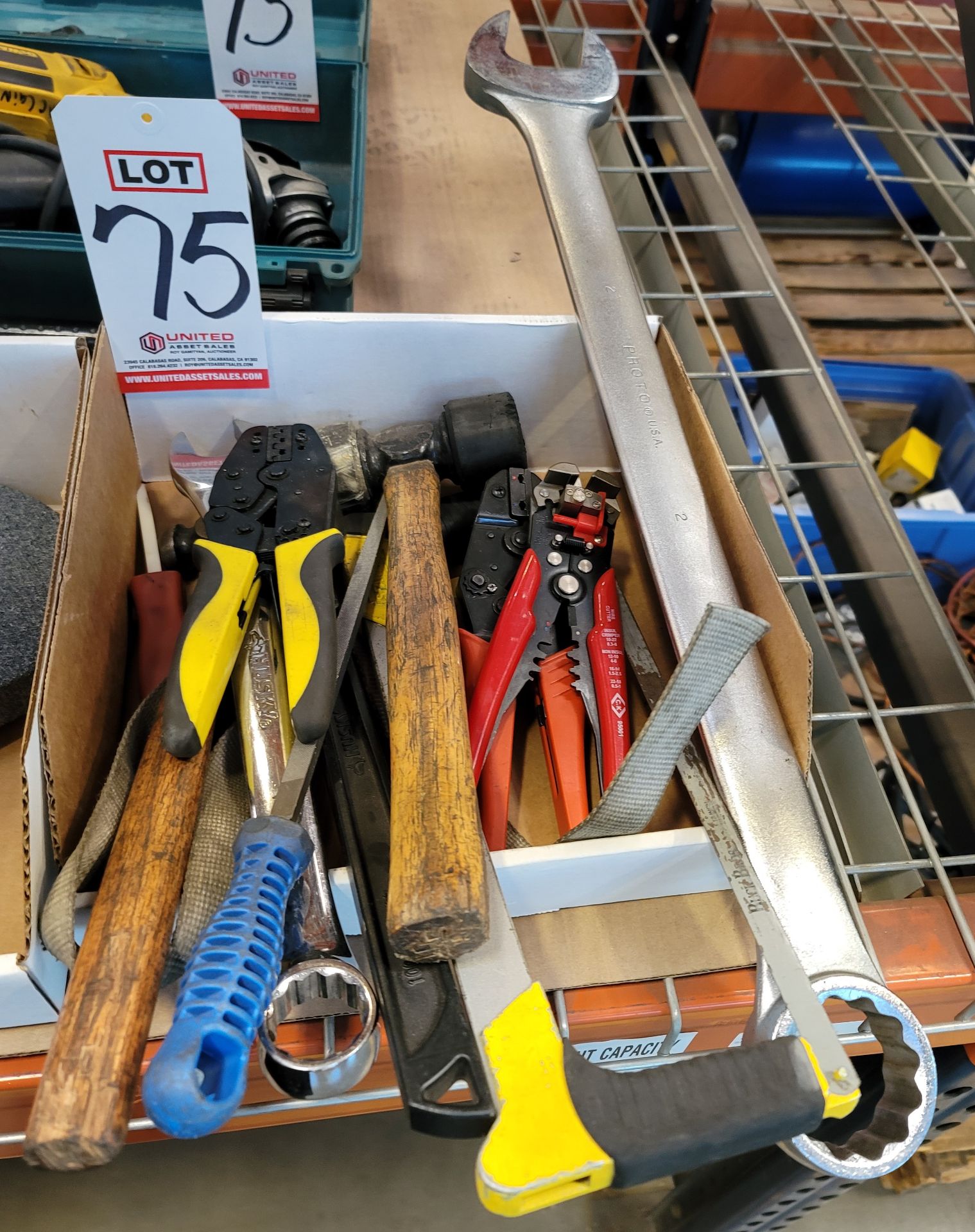 LOT - MISC HAND TOOLS: PROTO 2" COMBINATION WRENCH, CK TOOLS 95001 AUTOMATIC WIRE STRIPPER, ETC.