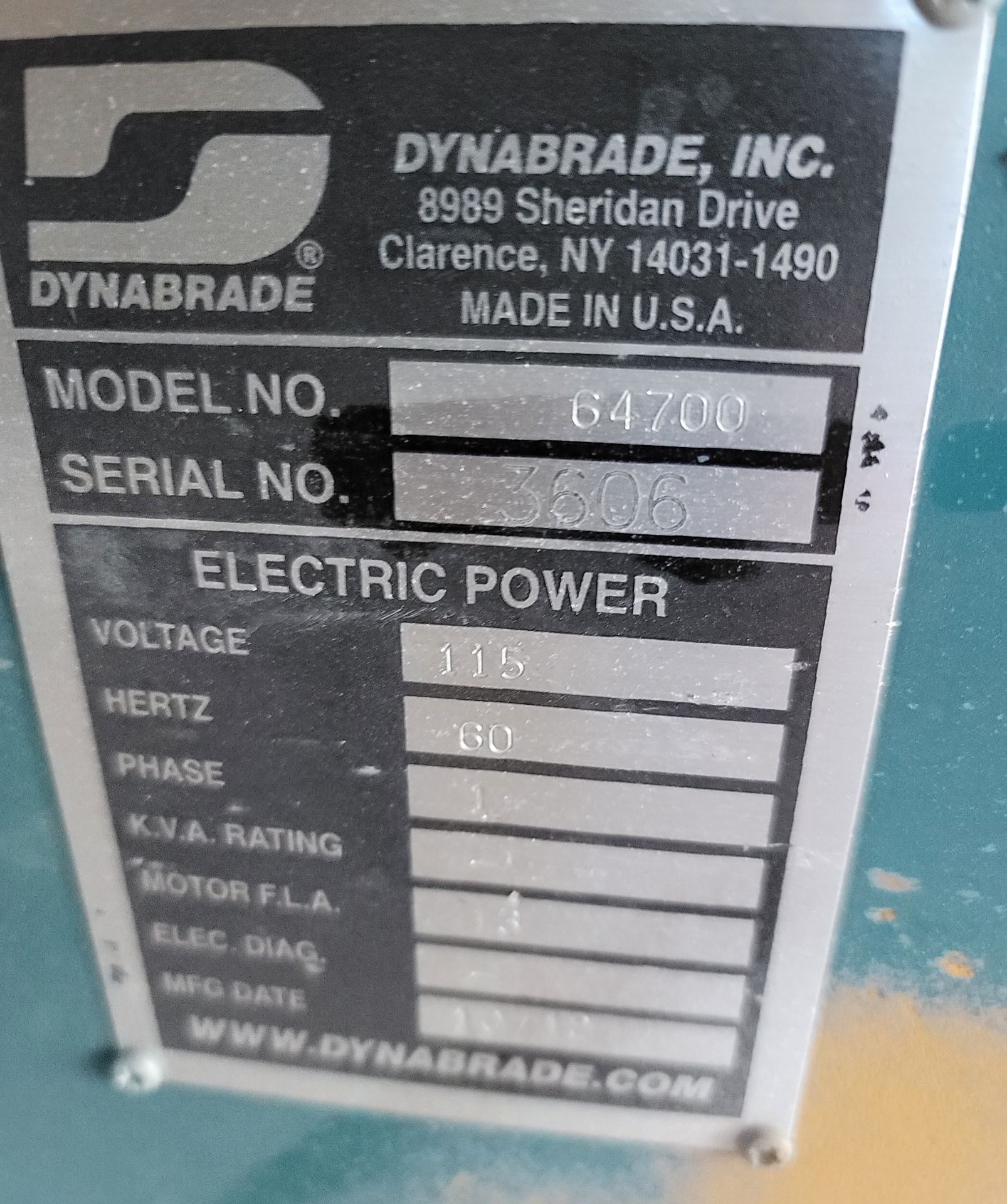 2012 DYNABRADE DOWNDRAFT TABLE, MODEL 64700, 115V, SINGLE PHASE, S/N 3606, ON CASTERS, OUT OF - Image 3 of 3