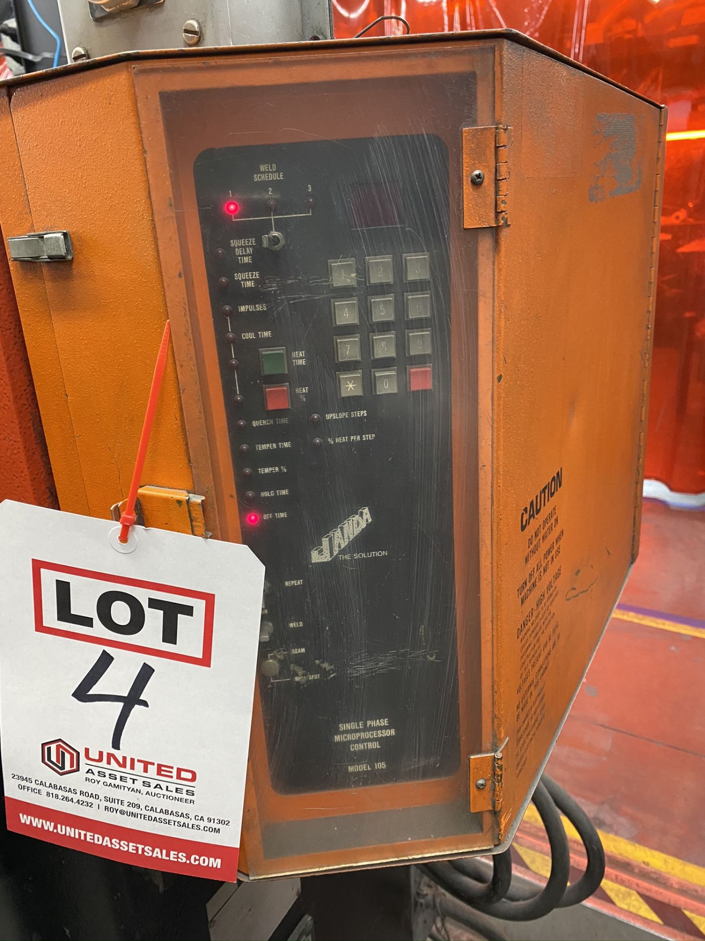 JANDA SPOT WELDER, 24” ARMS, 40 KVA, SINGLE PHASE MODEL 105 MICRP PROCESSOR CONTROL - Image 4 of 8