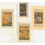 FOUR MINIATURE PAINTINGS WITH GODS, HUMAN AND ANIMALS.