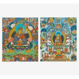 TWO THANGKA OF PADMASAMBHAVA AND THE LIFE OF BUDDHA.