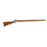 WALNUT, IRON AND BRASS HUNTING FLINTLOCK SHOTGUN.