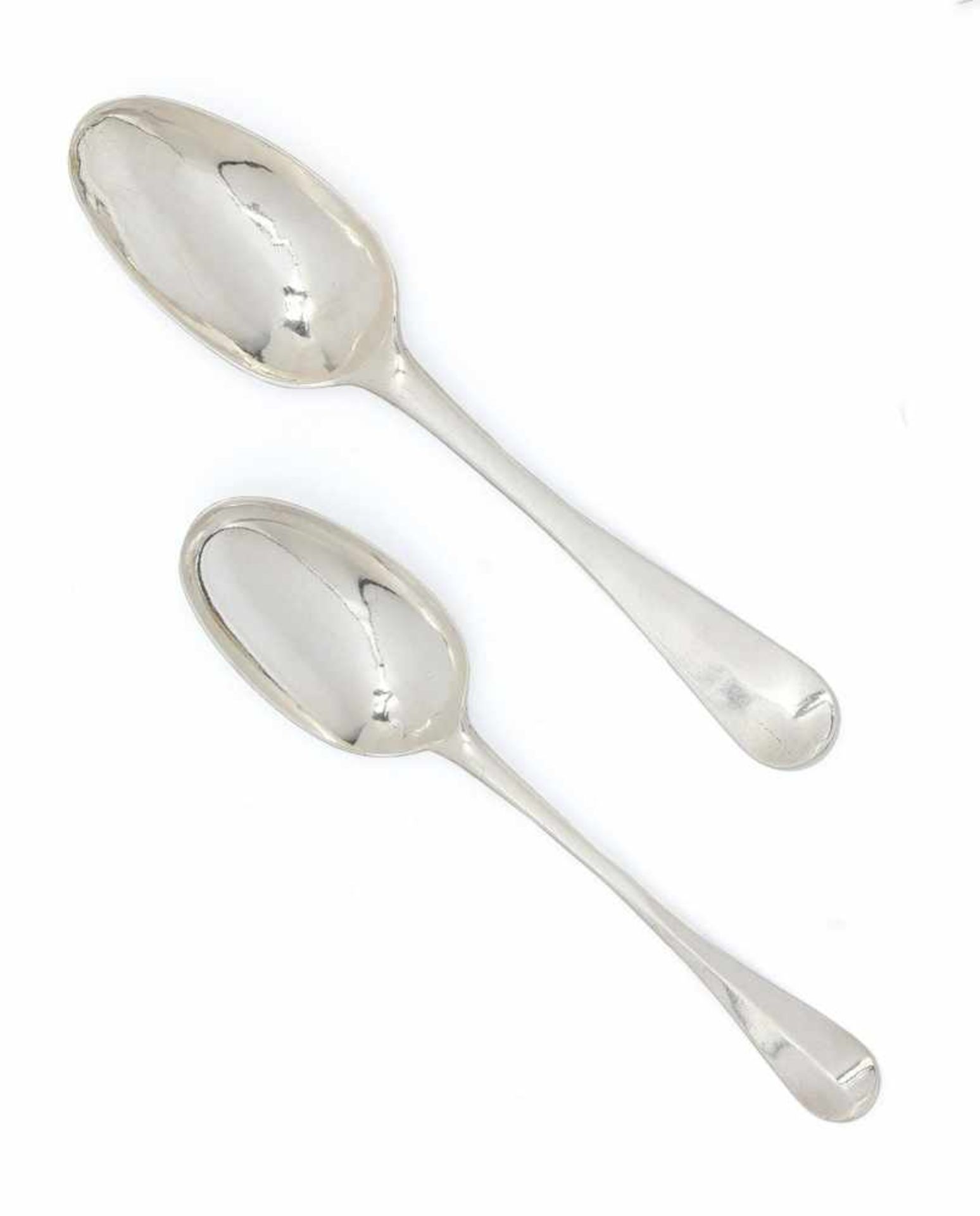 TWO LARGE SILVER GEORGE II SPOONS. - Image 2 of 2