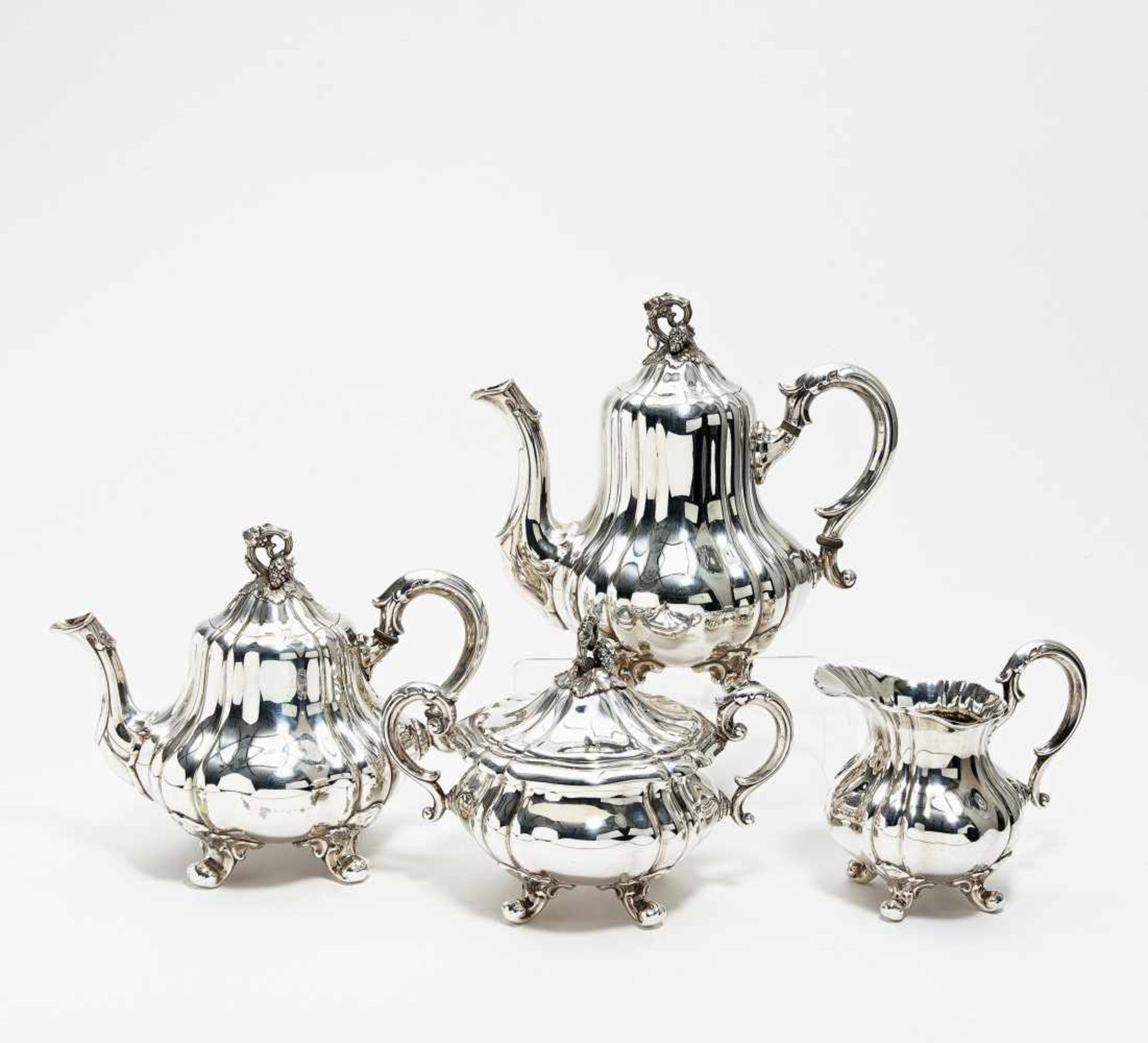 FOUR PIECE SILVER COFFEE- AND TEASERVICE WITH GRAPE DECOR.