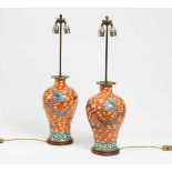 PAIR OF VASES MOUNTED AS LAMPS.