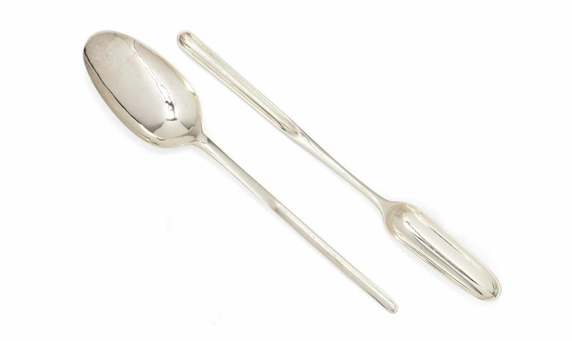SILVER GEORGE III AND GEORGE I MARROW SPOONS. - Image 2 of 2