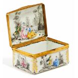 ENAMEL AND GOLD DECOR SNUFF BOX WITH GALANT COUPLES.