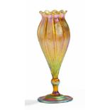 IRIDESCENT GLASS CHALICE VASE.