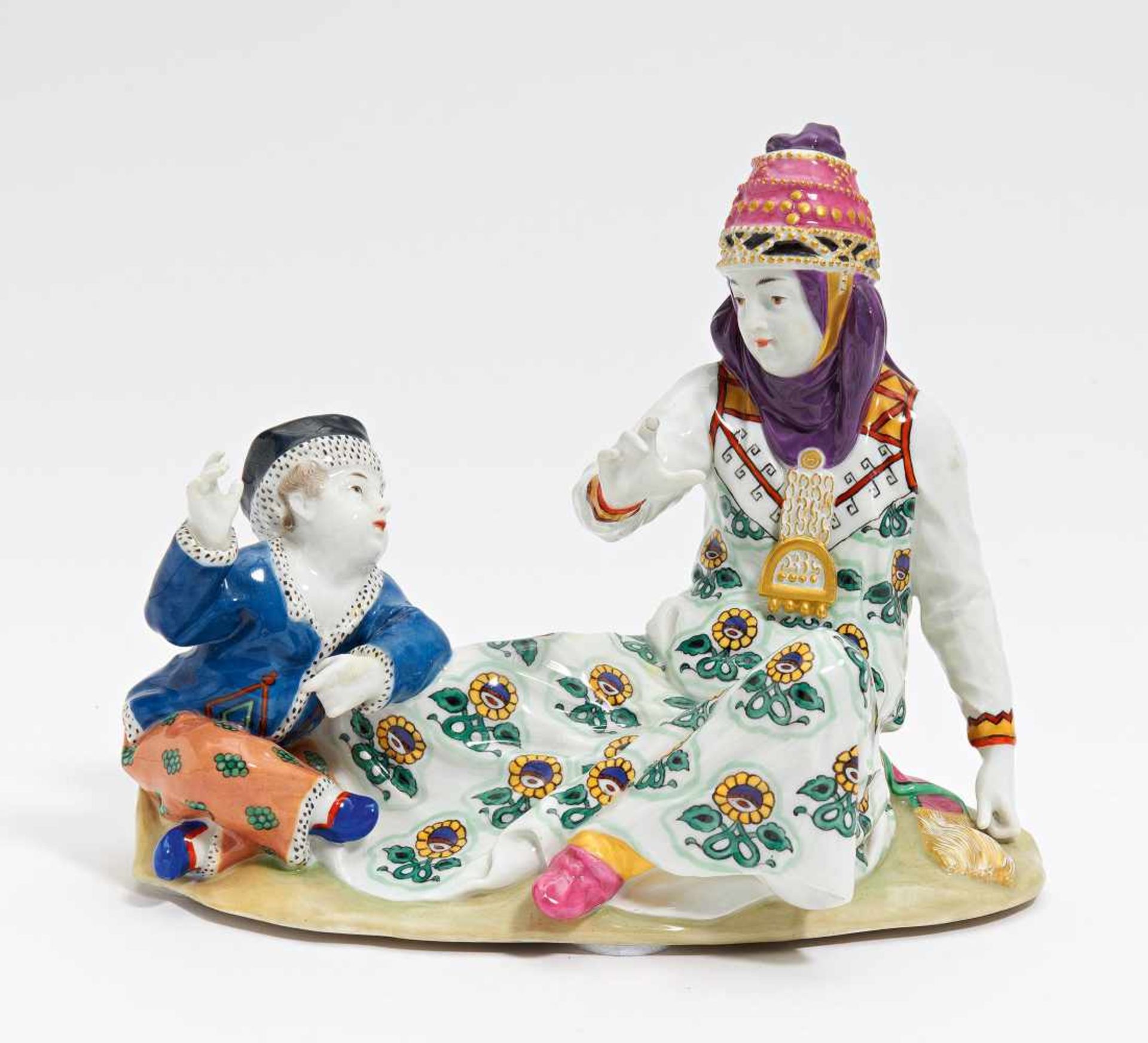 PORCELAIN FIGURE OF A RUSSIAN MOTHER WITH CHILD.