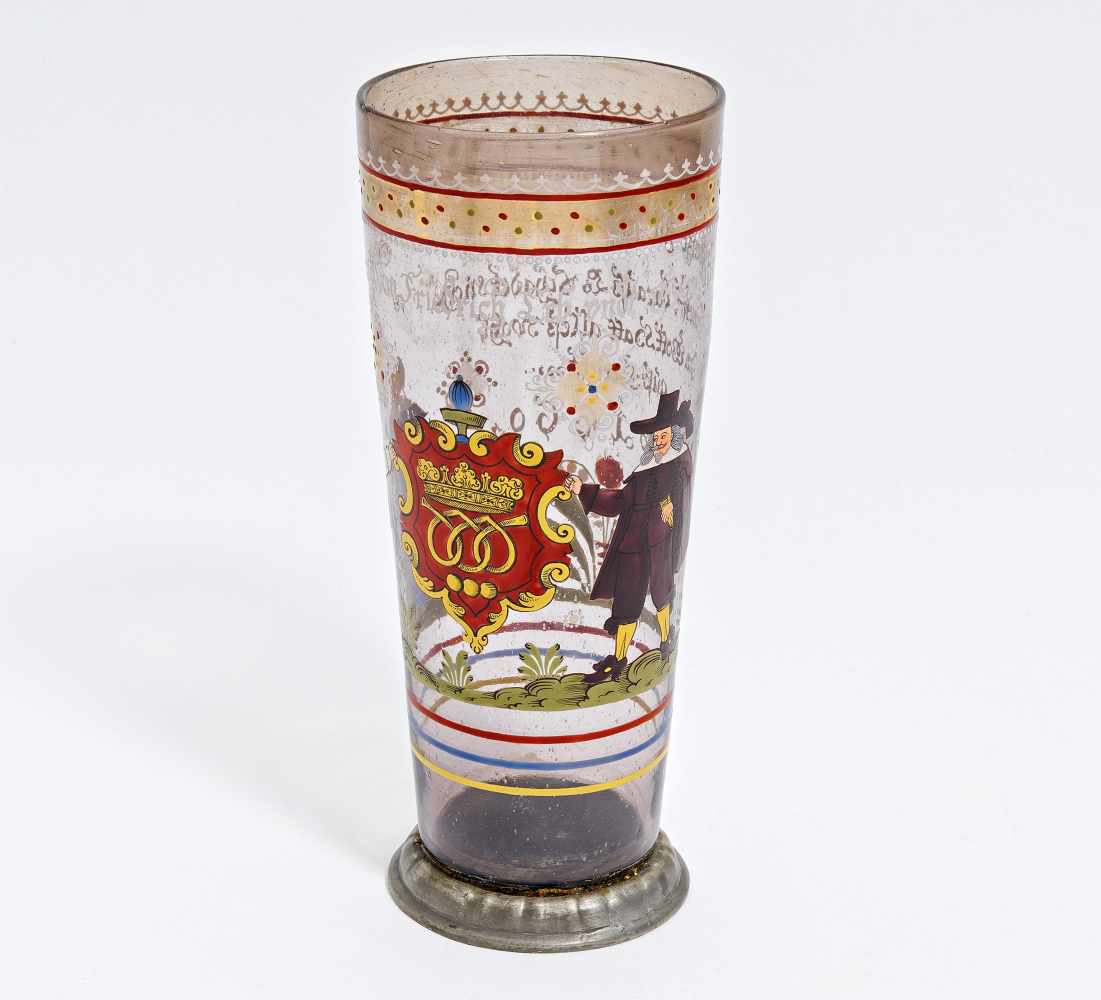 LARGE GLASS 'WILLKOMM' WITH ENAMEL DECORATION.