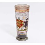 LARGE GLASS 'WILLKOMM' WITH ENAMEL DECORATION.