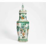 LARGE HEXAGONAL LIDDED VASE WITH OPERA SCENES.