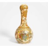 LARGE GARLIC-MOUTH VASE WITH FIGURATIVE SCENES, LANDSCAPE AND CRANES.