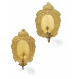 PAIR OF BRASS SCONCE REFLECTORS.