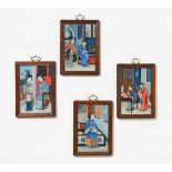 FOUR REVERSE GLASS PAINTINGS WITH BEAUTIES.