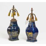 PAIR OF HEXAGONAL VASES WITH BIRD DECORATION.