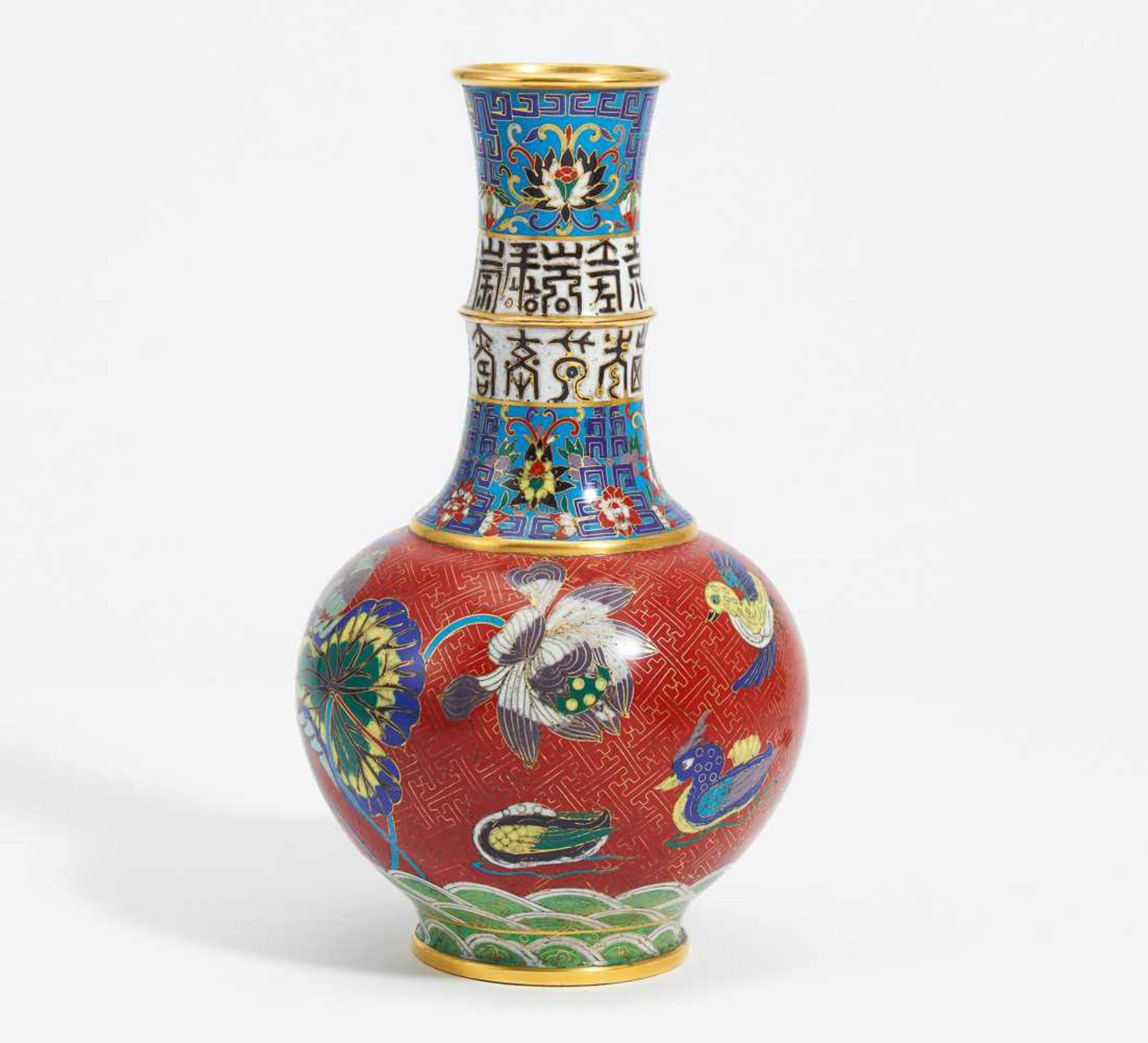 VASE WITH LOTOS AND CHARACTERS OF LONGEVITY.