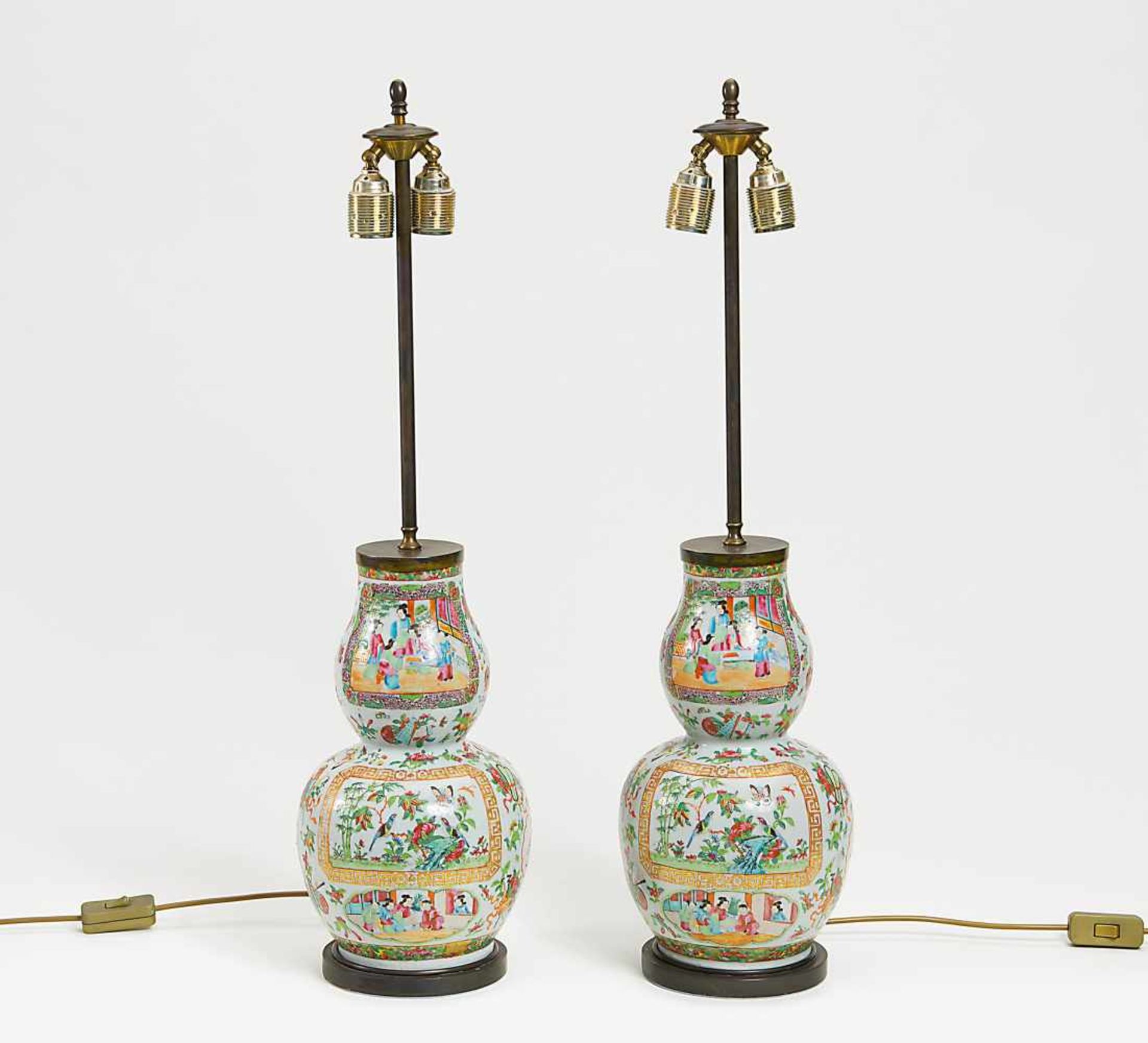 PAIR OF VASES MOUNTED AS LAMPS.