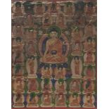 THANGKA WITH SHAKYAMUNI AND THE 35 CONFESSION BUDDHA.