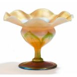 IRIDESCENT GLASS BOWL WITH STYLISED FLORAL DECOR.