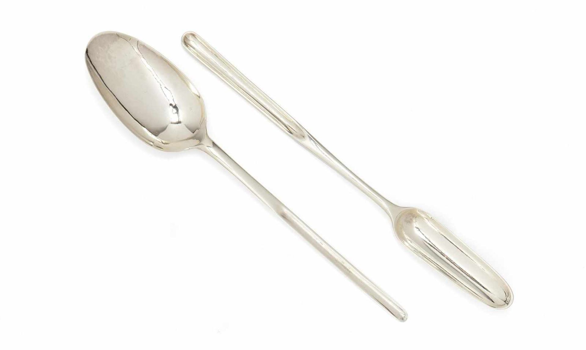 SILVER GEORGE III AND GEORGE I MARROW SPOONS.