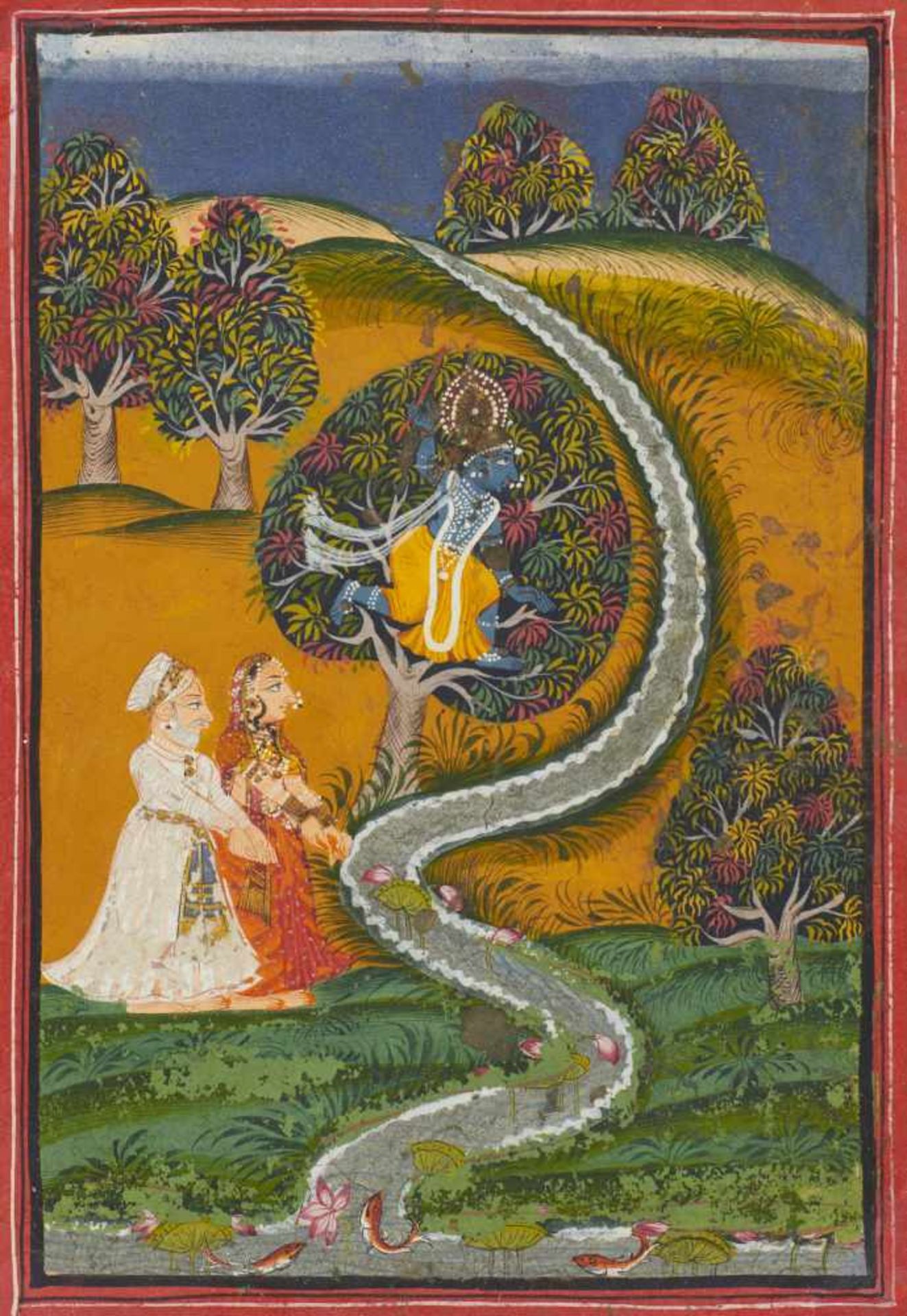 KRISHNA HUNTING BY A RIVERBED.