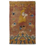 PILLAR CARPET WITH LAMA AND THE EIGHT BUDDHIST TREASURES. Origin: China. Gansu. Dynasty: Qing