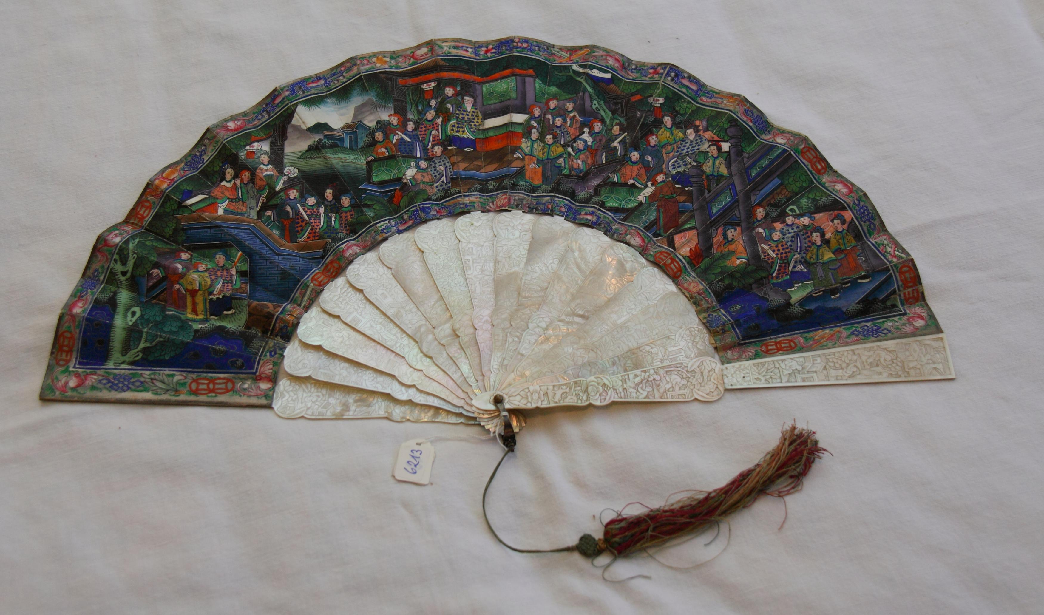 FAN WITH GENRE SCENES AND FAN FROM SHU LIAN JI WITH VIEWS OF THE WEST LAKE AND BUDDHIST TEMPLES. - Image 5 of 14