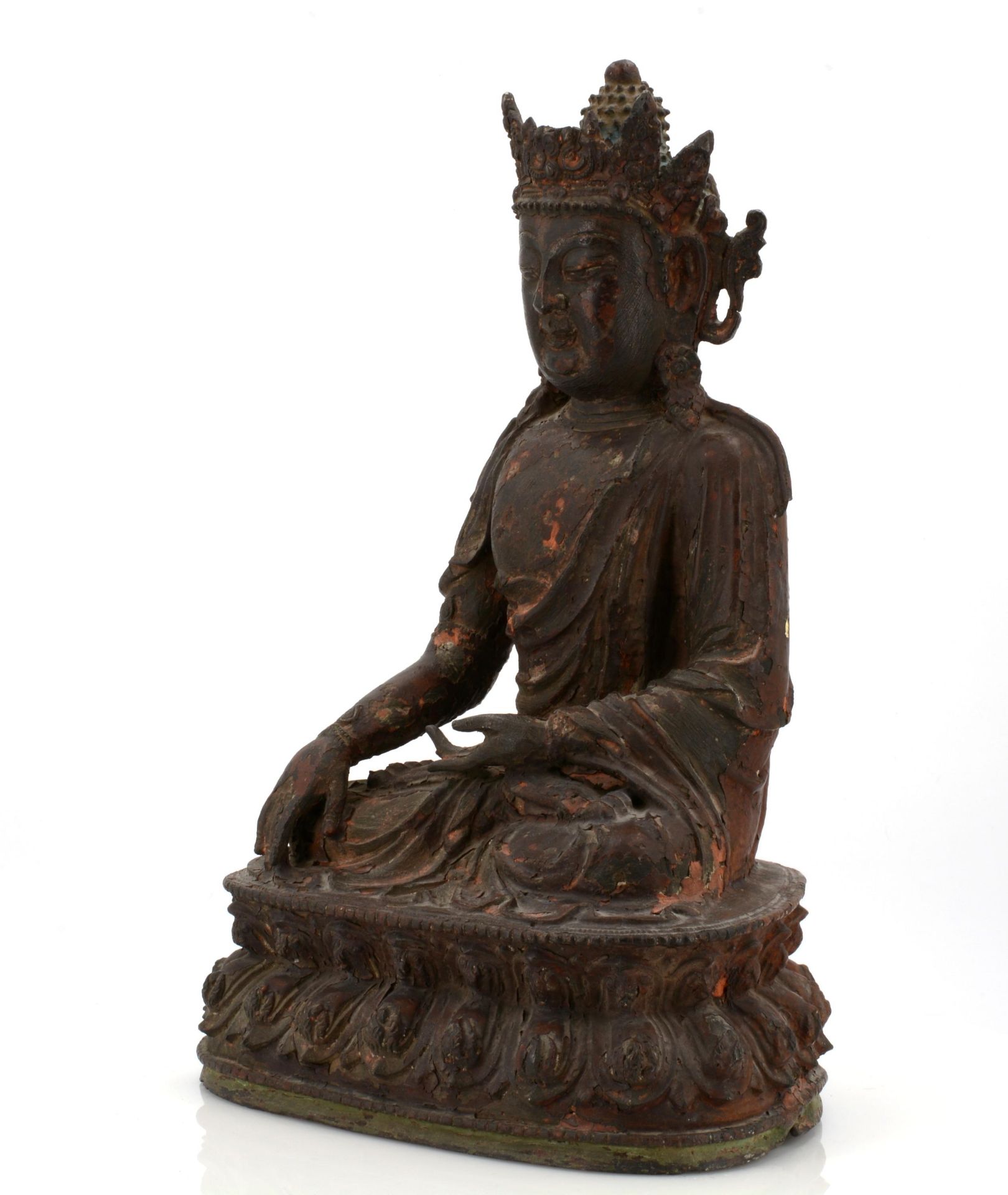 BUDDHA IN BHUMISPARSA MUDRA. Origin: China. Date: 16th/17th c. Technique: Bronze with lacquer - Bild 4 aus 11