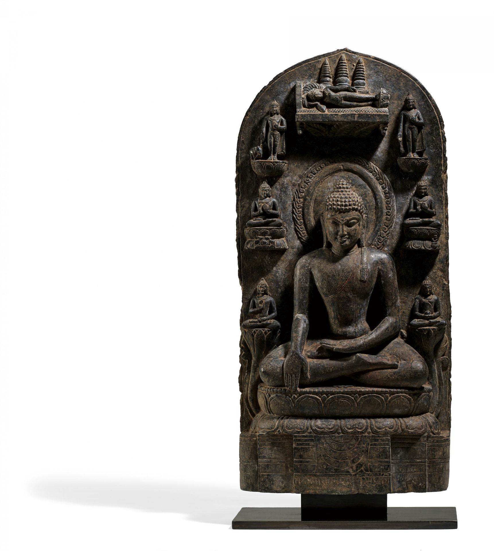 STELE WITH THE EIGHT GREAT DEEDS OF BUDDHA. Origin: North India. Dynasty: Pala dynasty (750-1161).