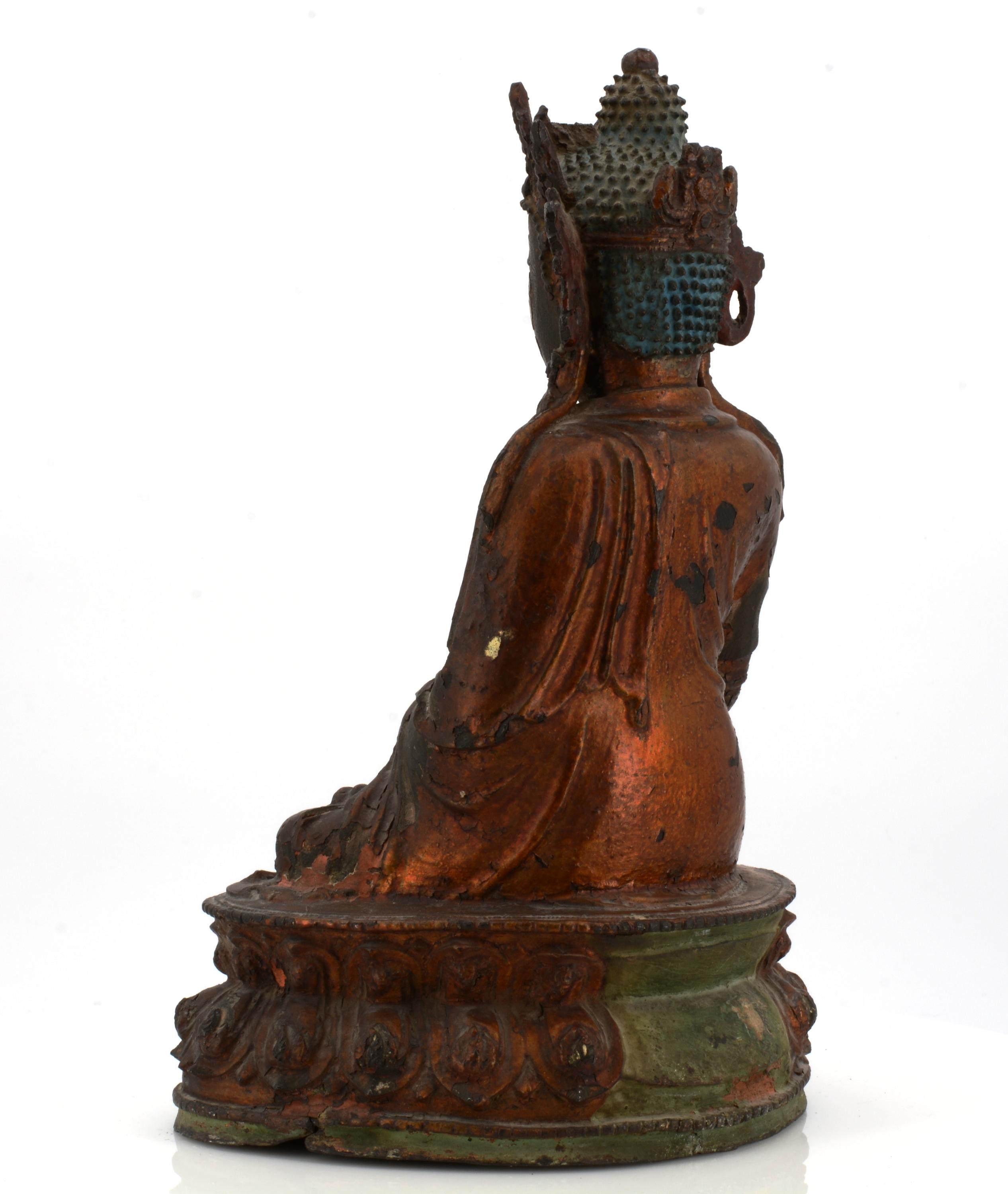 BUDDHA IN BHUMISPARSA MUDRA. Origin: China. Date: 16th/17th c. Technique: Bronze with lacquer - Image 6 of 11