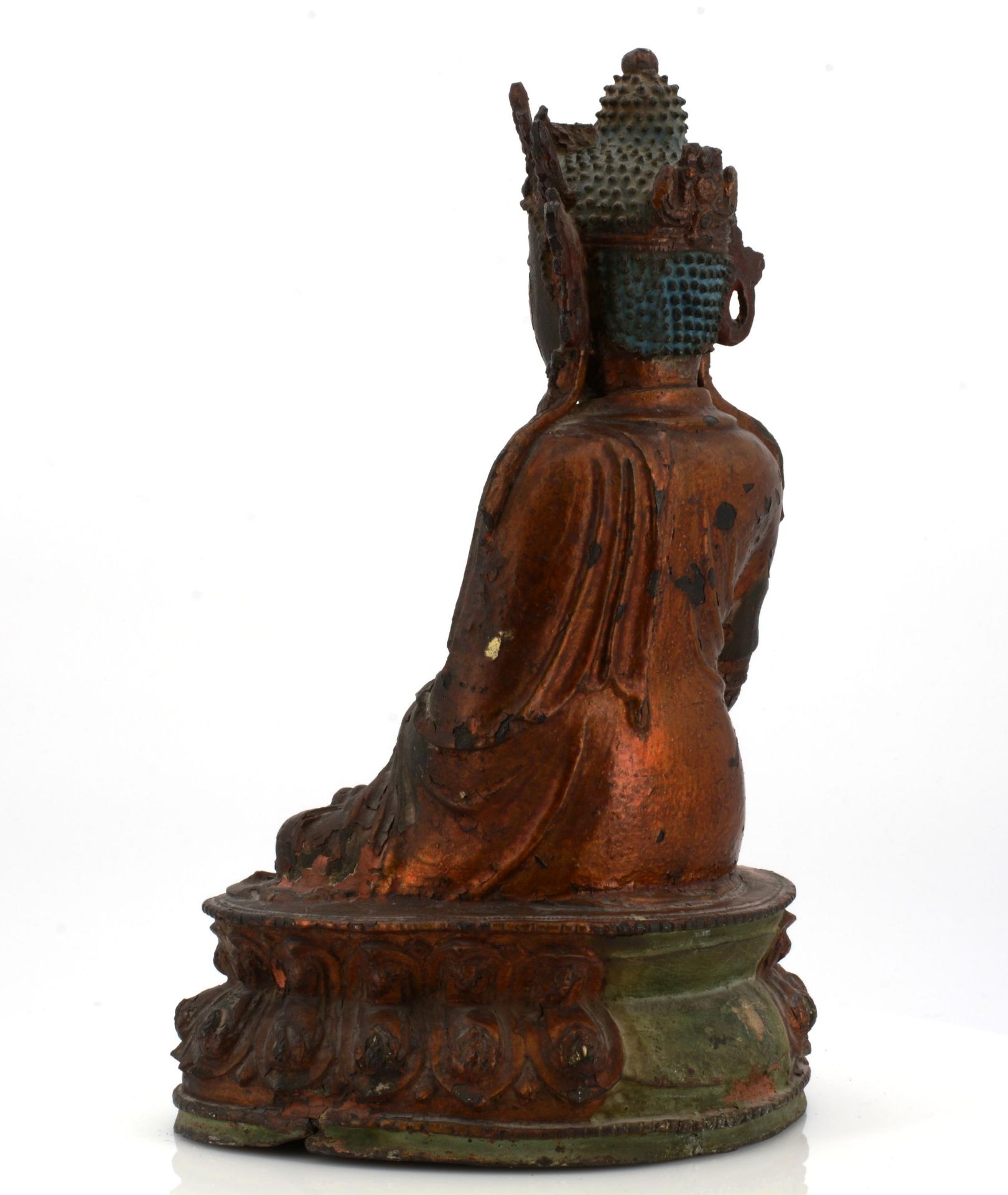 BUDDHA IN BHUMISPARSA MUDRA. Origin: China. Date: 16th/17th c. Technique: Bronze with lacquer - Bild 6 aus 11