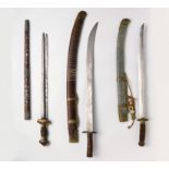 ONE STRAIGHT DOUBLE AND TWO CURVED SWORDS WITH SHEATHS. Origin: China. Dynasty: Qing dynasty.