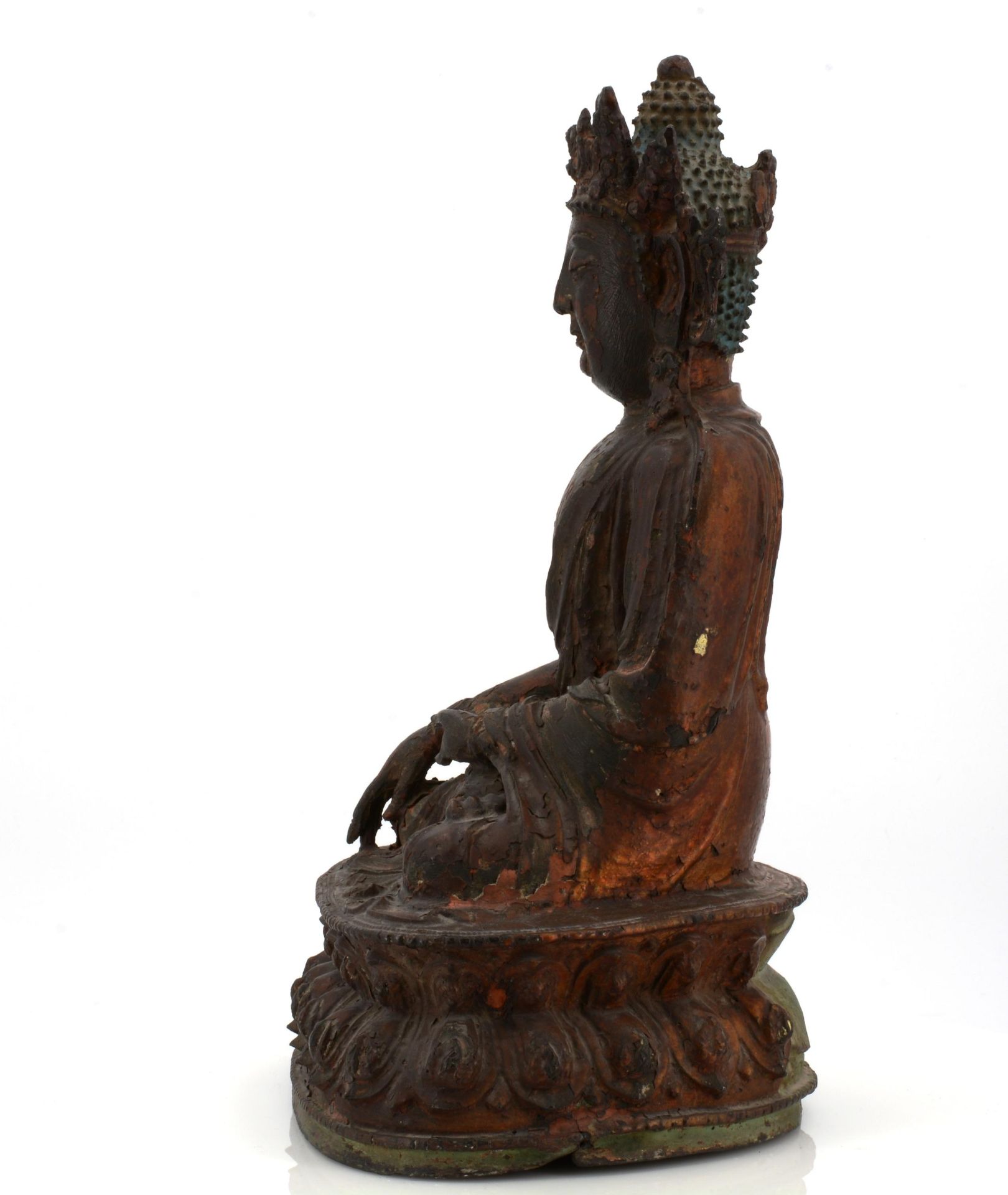 BUDDHA IN BHUMISPARSA MUDRA. Origin: China. Date: 16th/17th c. Technique: Bronze with lacquer - Bild 5 aus 11